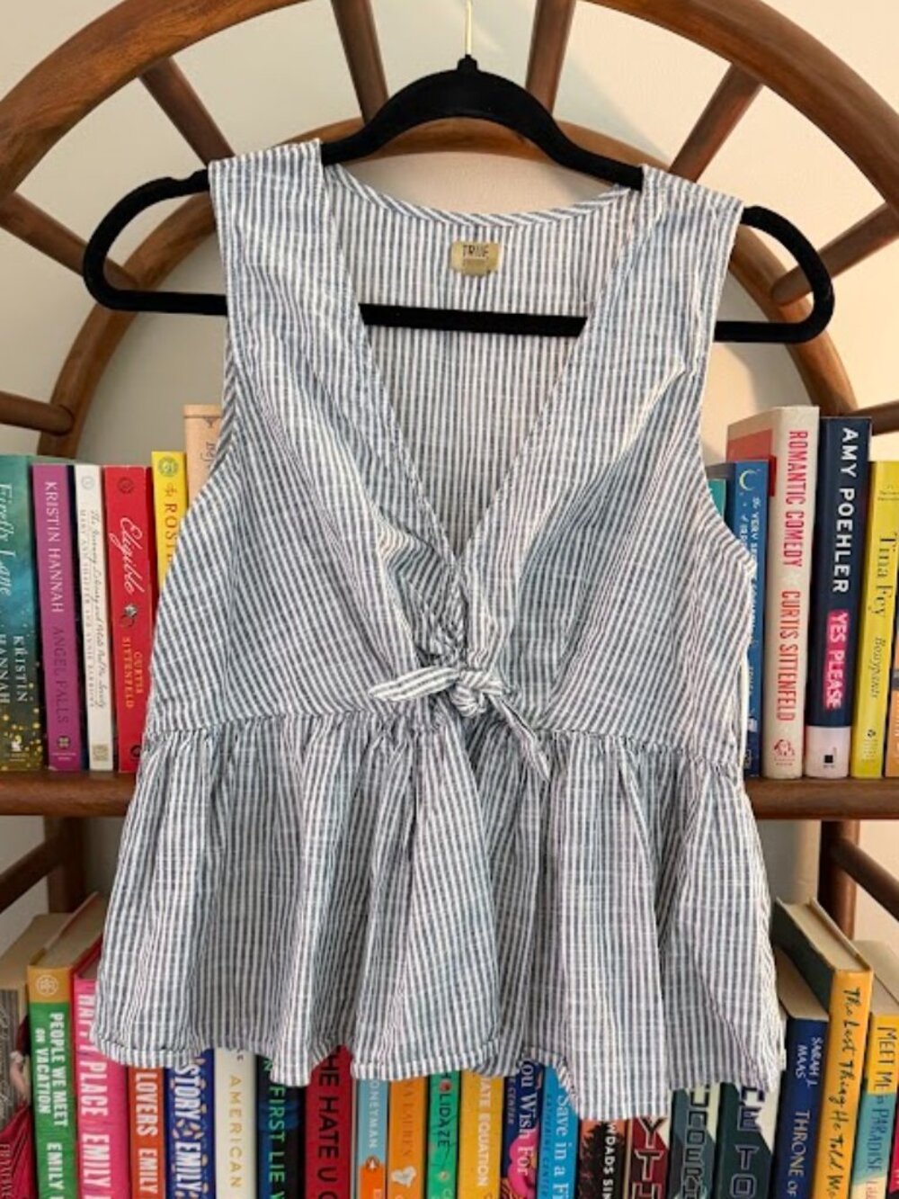 True‎ Craft 100% Cotton Blue Stripe Peplum Tank Top
